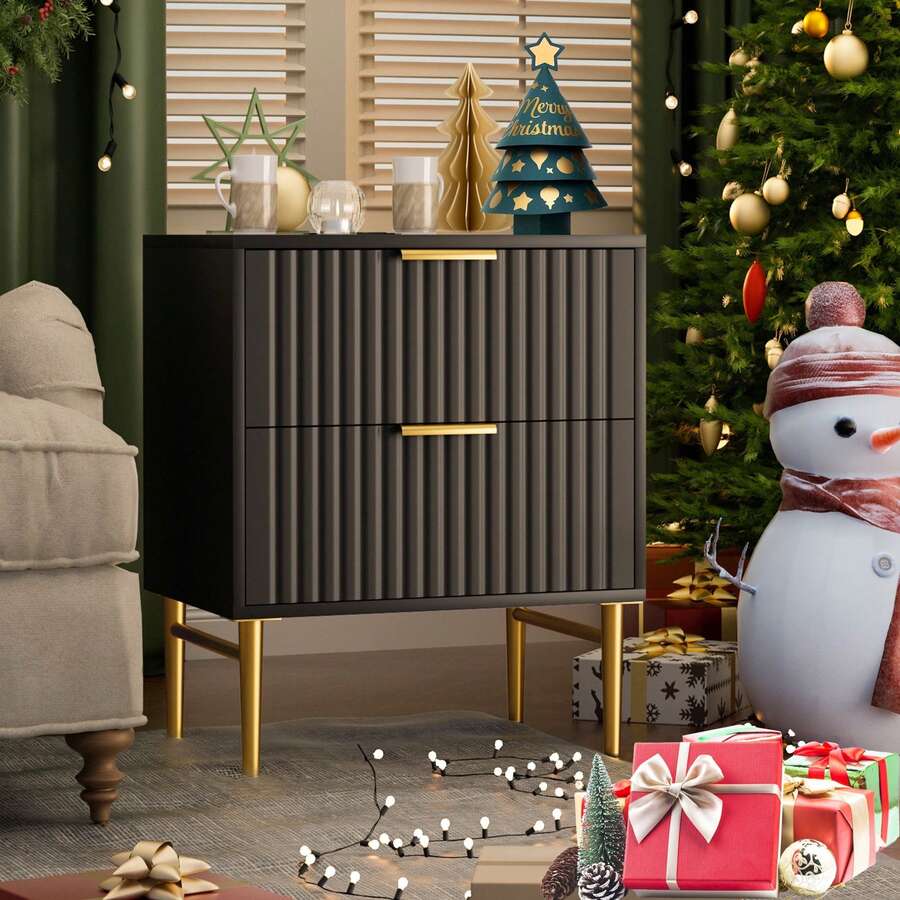 Glavbiku Modern Wood 2 Drawers Nightstand,Vintage Bedside Table For Bedroom,Black,Adult,23.5" H - màu đen - Xem 1