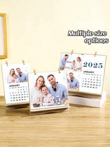 1 pieza Calendario personalizado con foto 2025, calendario mensual personalizado con fotos de familia, mascotas y vacaciones, disponible en 3 tamaños para uso doméstico, oficina y regalo. Calendario de sobremesa con diseño personalizado, recuerdos únicos de fotos para cumpleaños, aniversarios y Año Nuevo. Decoración del hogar, calendario de colocación de regalo para fiestas, decoración de escritorio de oficina, regalo perfecto de Año Nuevo para familiares y amigos. - Multicolor - Ver 5