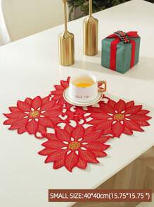 ABEST6522 Home&Living store 100% Polyester Christmas Red Poinsettia Hollow Table Runner, Hollow Floral Embroidered Tablecloth, Christmas Winter Holiday Decoration, Suitable For Dining Table, Kitchen, Christmas Party, Farmhouse Home Decor - Red - View 8