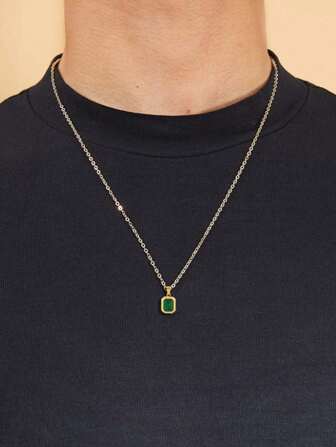 1 pieza Collar de cobre con patrón geométrico con gemas, encantador y de moda para hombre, para regalos de joyería y apariencia elegante, accesorios de moda, regalos navideños, de Año Nuevo y Día de San Valentín