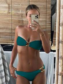 欧美风格性感纯色吊带女式比基尼套装泳装，适合夏季海滩度假