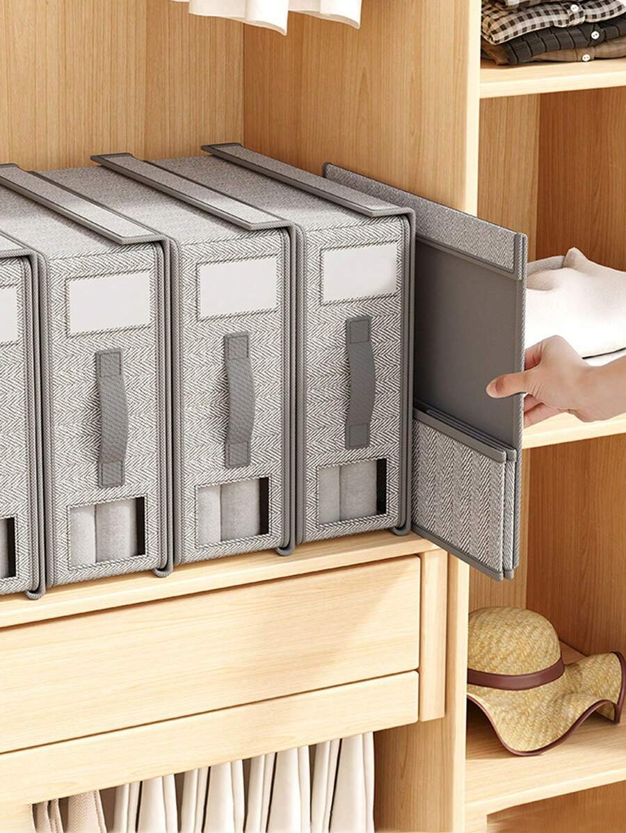 1 Peça Estante de Armazenamento de Roupa de Linho, Cubo de Armazenamento de Roupa de Cama com Janela, Adequado para Lençóis, Travesseiros e Edredons, Organizador de Quarto com Seta Cinza, Armazenamento Doméstico, para Camiseta Branca Feminina, Calça Preta Feminina, Roupas de Inverno Femininas, Vestido, Roupas de Inverno Femininas, Vestidos Elegantes Femininos, Camisa Branca Feminina, Manga Longa, Macacão Branco Feminino, Vestidos de Primavera Femininos, Looks de Primavera Femininos, Primavera, Roupas de Primavera, Minimalista, Armazenamento de Blusas de Verão