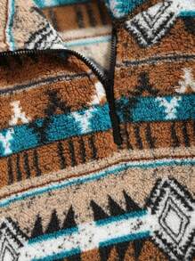 Men Vintage Fleece Pullover Sweatshirt - Khaki - View 3