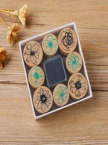 9pcs Mixed Wooden Stamp Set - Floral, Butterfly And Animal Designs, Creative Wooden Cylinder Stamp Kit For DIY Photo Album, Diary, Scrapbooking, Card Making - Round Wooden Stamp Set With Ink Pads, Creative Gift For Friends And Family - Multicolor - View 5