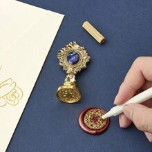 1pc Wax Seal Stamp Kit Envelope Sealing Wax With Box, Creative Star Wax Seal Beads, 3 Wax Seal Stamp, Wax Seal Metallic Pen And Envelope, Wax Seal Kit For Gift And Decoration