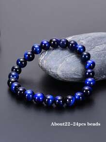 1pc Natural Stone Lapis Lazuli Tiger Eye Stone Bracelet, Power, Protection, Positivity, Balance, Men's Fashion Jewelry For Daily And Special Occasions Perfect Holiday, Everyday Accessory, Friends And Family