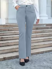 HOMEYEE Pantalon de travail décontracté rétro taille haute pour femmes - Gris - Voir 1