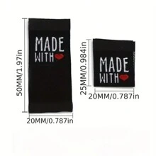 50 Made With Love Folded Clothing Woven Labels Clothing Collar Labels Universal Woven Labels Decorative Handmade Labels - Black - View 3