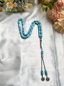 1 件经典男女通用伊斯兰祈祷珠，33 方形仿绿松石穆斯林手链，男女皆宜，由石头制成，无电镀，适合斋月日常使用，适合所有季节