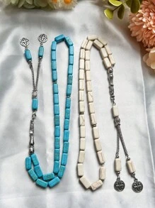 1 件经典男女通用伊斯兰祈祷珠，33 方形仿绿松石穆斯林手链，男女皆宜，由石头制成，无电镀，适合斋月日常使用，适合所有季节