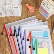 Mesh Zipper Pouch Waterproof Plastic Document Pouch Multipurpose For Travel Storage Office Appliances Home Organize Bags