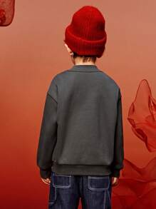 mini bala ملابس علوية كنزة فلانيل دافئة بأكمام طويلة للأولاد والبنات، موديل شتوي دافئ للعام الجديد - رمادي الحديد - مشاهدة 3