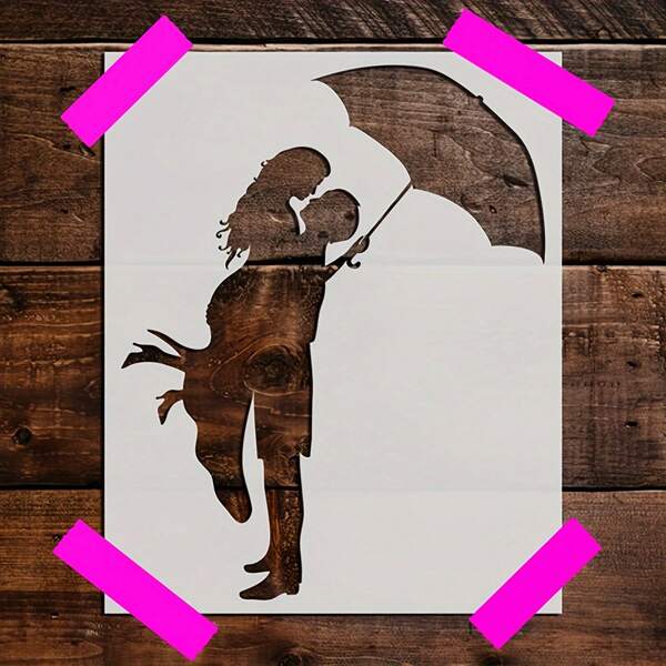 Couple In The Rain Stencil - Reusable Couple In The Rain Stencil - DIY Craft Stencil, Large Couple In The Rain Wall Stencil, Couples, Love