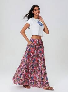 Boho Maxi Skirts For Women 2026 Casual Bohemian Tiered Long Pleated Skirt Hippie High Waisted Aline Beach Flowy Skirt - 混合色 - 查看 7
