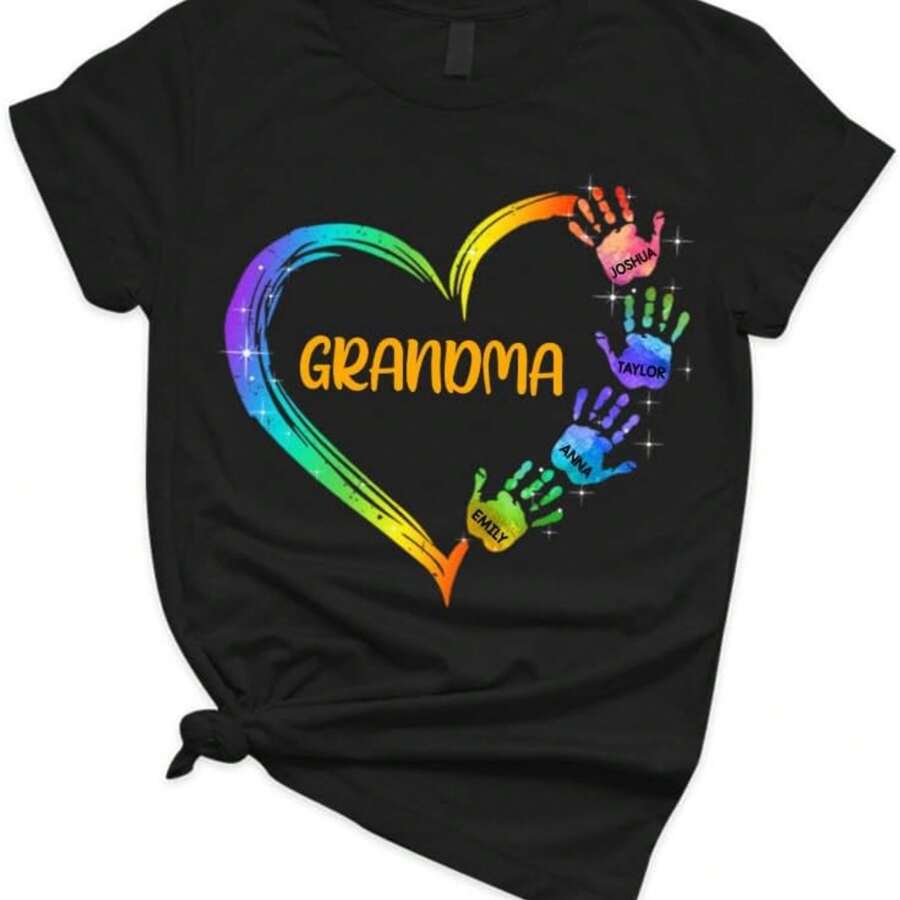Personalized Grandma Shirt Hoodie Mom Shirt With Kids Name Grandmother Nanny Shirts Custom Nana Grammy Grandma T-Shirts - Black - View 1