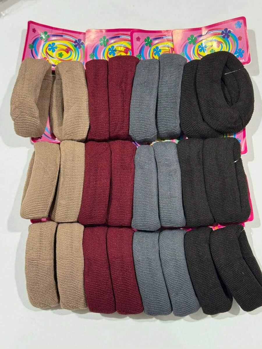 24 Unidades Conjunto De Laços De Cabelo Pretos De Alta Elasticidade Com Design De Faixa De Cabelo Espessa - Multicolorido - Visão 1