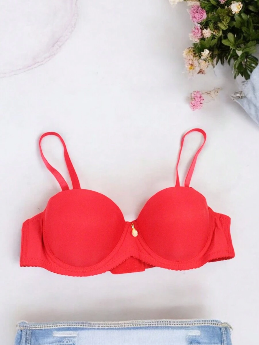 Brasier copa B, con un lindo diseño liso, y pedrería en el medio, ajustable, confortable y suave - Rojo - Ver 1