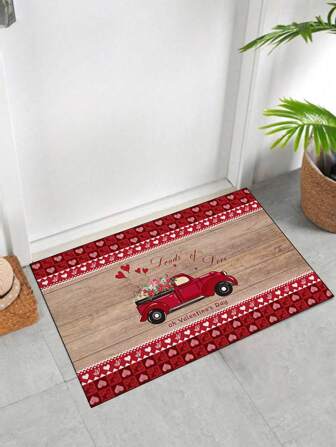 1ชิ้น พรมที่ปูหน้าประตู พื้นหลังปูด้วยไม้ ขอบสกอตสีชมพู มีรูปหัวใจ XO รถกระบะหัวใจมีดอกกุหลาบ วันวาเลนไทน์ พรม มุ่งหน้า พรมขึ้นรูป ตกแต่งบ้าน พรมรองเท้าป้องกันลื่น อุปกรณ์เสริมห้องนอน ของใช้ถ่ายภาพ พรมตกแต่งภายนอก พรมปูพื้น ของขวัญ