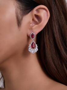 1 paire de boucles d'oreilles à pendentif style bijoux en cubic zirconia, boucles d'oreilles de soirée de mode pour la fête, cadeau de la Saint-Valentin, pour Maman, Mère, Fête des Mères, Cadeau