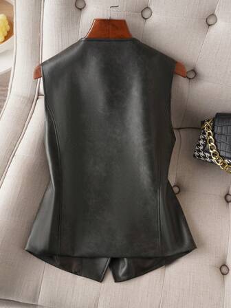 女式 V 领无袖背心，带纽扣细节 - 时尚百搭，幻觉口袋，优质面料 - 为您的衣柜增添时尚气息