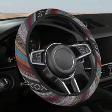 1 pieza Funda para volante bohemia sin forro interior, protector de volante de coche de material de lino, diseño hippie, antideslizante, transpirable, absorbente del sudor, se ajusta a volantes de 14,5-15,2 pulgadas, adecuado para automóviles y SUV del hogar