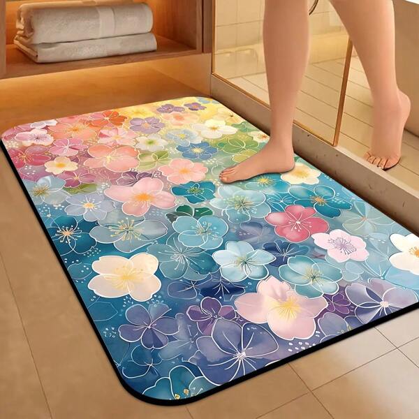 Alfombra de baño con estampado de flores coloridas, alfombra absorbente, alfombra antideslizante de secado rápido para baño, felpudo, alfombra de baño/cocina, alfombra de exterior, alfombra para el hogar, decoración de otoño, accesorios de baño, vuelta al cole
