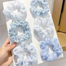6 Stück/Set Oversized blaue Haargummis, elegante Haarbänder, süße Haarseile, koreanischer Stil Haraccessoires, Haraccessoires, Haargummis