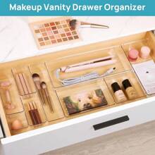 25Pcs Draw Organiser Plastic Box Desk Drawer Fridge Trays Makeup Storage Divider - Clear - View 9