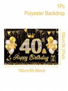 1 Stück glitzerndes schwarz-goldenes "Happy Birthday" Hintergrundtuch, 30./40./50./60./70. Geburtstags-Party-Zubehör, strapazierfähiger Polyester-Hintergrund, Krone Ballon Flaggen Design, Geburtstags-Party Hintergrunddekor zum Aufhängen, Festivalwand-Dekoration, Partyfotografie-Requisiten, Heimdekoration