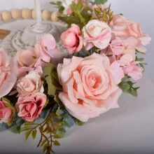 1pc Spring Floral Wreath, Boho Wall Decor With Wooden Beads And Artificial Roses, Suitable For Front Door, Indoor/Outdoor Decoration, All Seasons - Multicolor - View 6