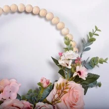 1pc Spring Floral Wreath, Boho Wall Decor With Wooden Beads And Artificial Roses, Suitable For Front Door, Indoor/Outdoor Decoration, All Seasons - Multicolor - View 5