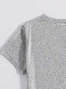 Happy New Year Glitter Graphic Print T-Shirt, Short Sleeve Crew Neck Casual Top For Summer & Spring, Women's Clothing