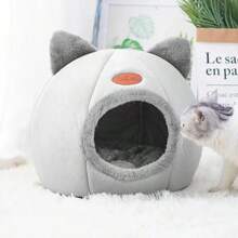 Cute And Comfortable Warm Cat House Sleeping Cave Non-Slip Semi-Closed Design Four Seasons Universal Cat Nest - 灰色 - 查看 3