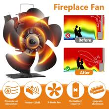 Log Burner Fan, 5 Blade Stove Fan, Silent Operation Fan For Wood Burning Stove, Woodburner Fan For Wood/Log Burners/Fireplace Fan/Increased Efficient For Large Room Heat Distribution - Black - View 2