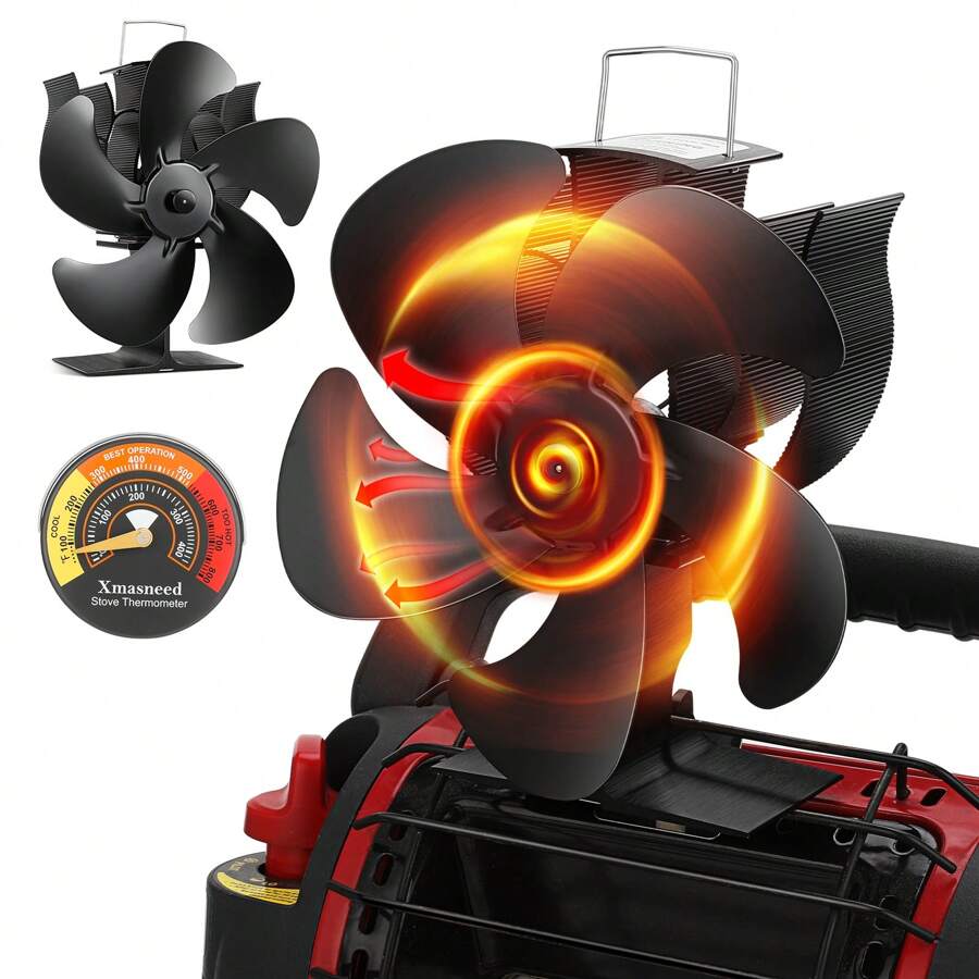 Log Burner Fan, 5 Blade Stove Fan, Silent Operation Fan For Wood Burning Stove, Woodburner Fan For Wood/Log Burners/Fireplace Fan/Increased Efficient For Large Room Heat Distribution - Black - View 1