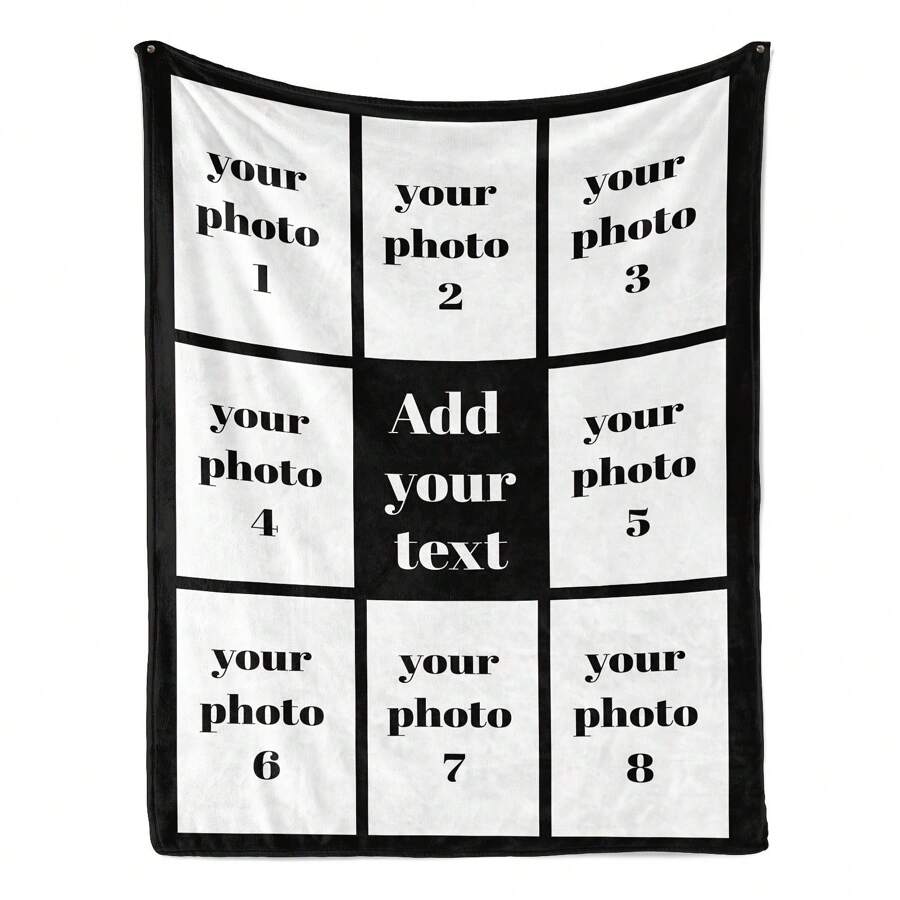[Customized] 9pcs Black Background Photo Fleece Blanket With Text, Personalized Digital Printing, Quilted, Stain-Resistant, Machine Washable, Suitable For All Seasons, Gift For Parents, Couples, Spouse, Multi-Functional, Ornamental, Letter Exquisite, Stylish, Baby Fashion, Tidy, Colorful, Modern, Cute Kawaii Adorable Custom, Unique Treasurefinds, Baby Gift - Black - View 1