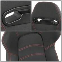 Pair Universal Black Woven Fabric Red Double Stitching Reclinable Racing Seats