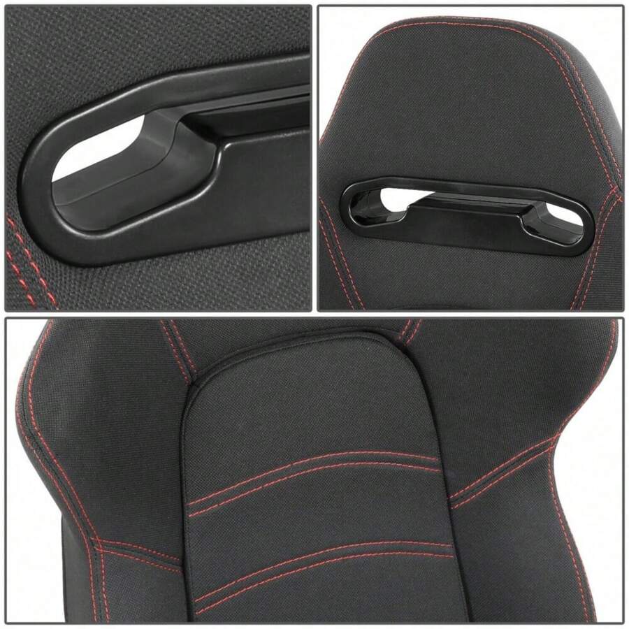 Pair Universal Black Woven Fabric Red Double Stitching Reclinable Racing Seats