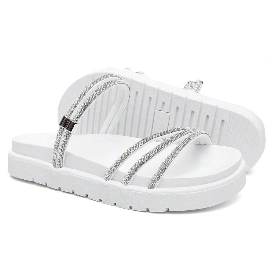 Women's  Sandal Strappy Rhinestone Platform Comfortable Soft Lightweight - 白色 - 查看 1