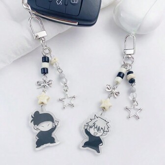 1pc Gojo Geto Anime Peripheral Fashion Creativity Light Asian Style Niche Design Black And White Star Pendant Decoration Keychain Phone Case Chain Card Book Hanging Rope Camera Chain CCD Hanging Decoration Backpack String Decoration Personalized Decoration Pendant