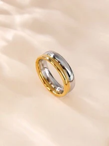 1 件女士时尚首饰 - 不锈钢戒指，金色双色戒指，日常佩戴 - 金黃色 - 查看 5