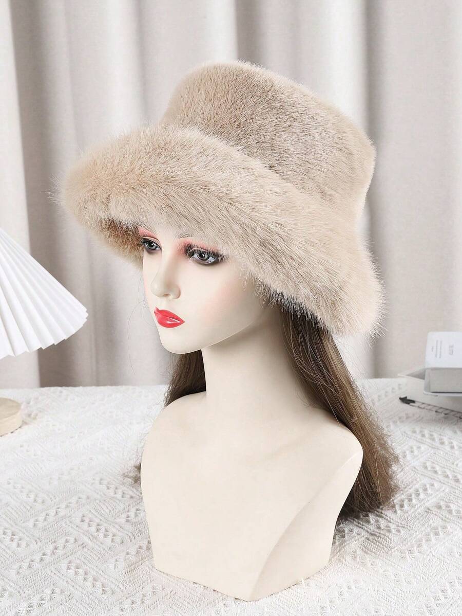 Women's Faux Fur Hat For Winter With Stretch Cossack Russian Style White Warm Cap - Khaki - View 1