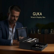 GUKA Watch Box 12 Slot Watch Display Organizer Leather Jewelry Case Drawer Glass Birthday For Men Women,  Husband Dad Back To School Dormitory Storage