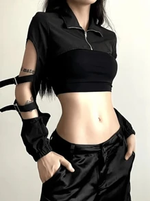 GLAM Overlay Jacket Cropped With Buckle Turtleneck Kpop Fashion Streetwear - Negro - Ver 2