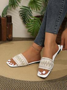 Women's Bohemian Style Flat Toe-Post Sandals, Fashion Low-Heel Summer Casual Slip-On Slippers For Home & Holiday
