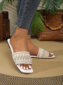 Women's Bohemian Style Flat Toe-Post Sandals, Fashion Low-Heel Summer Casual Slip-On Slippers For Home & Holiday