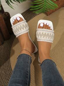 Women's Bohemian Style Flat Toe-Post Sandals, Fashion Low-Heel Summer Casual Slip-On Slippers For Home & Holiday