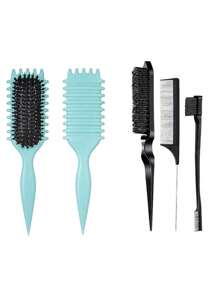 Hair brushes-EU Bộ 4 lược tạo kiểu tóc xoăn - Bao gồm lược tạo kiểu, lược viền tóc, lược tạo độ phồng và lược đuôi nhọn, thích hợp để làm mượt tóc xoăn, chia ngôi và tạo kiểu tóc suôn mượt, dùng được tại nhà và salon. - Nhiều màu - Xem 11