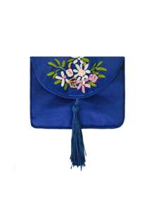XD 1pc Mini Women's Embroidered Wallet, Vintage Zipper Clutch Purse, Large Capacity Floral Embroidery Colorful, Size (11x5cm) Portable Jewelry Storage Bag, Hibiscus Vintage Embroidered Satin With Tassel - Washable Nylon Fashion Accessory Women Wallet Mini Coin Purse - Multicolor - View 15