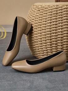 MonaNise 女士方头 3 厘米粗跟高跟鞋，适合工作、通勤、派对和聚会，复古卡其色，时尚百搭 - 卡其色 - 查看 2